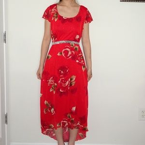 Rose Floral Sequin Maxi Dress with Sparkly Belt